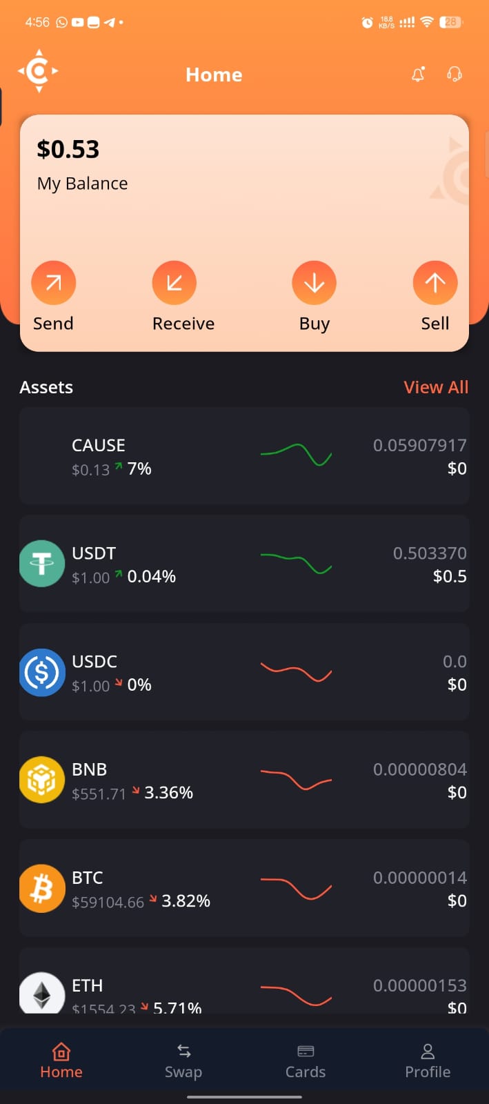 Cause Wallet app home screen